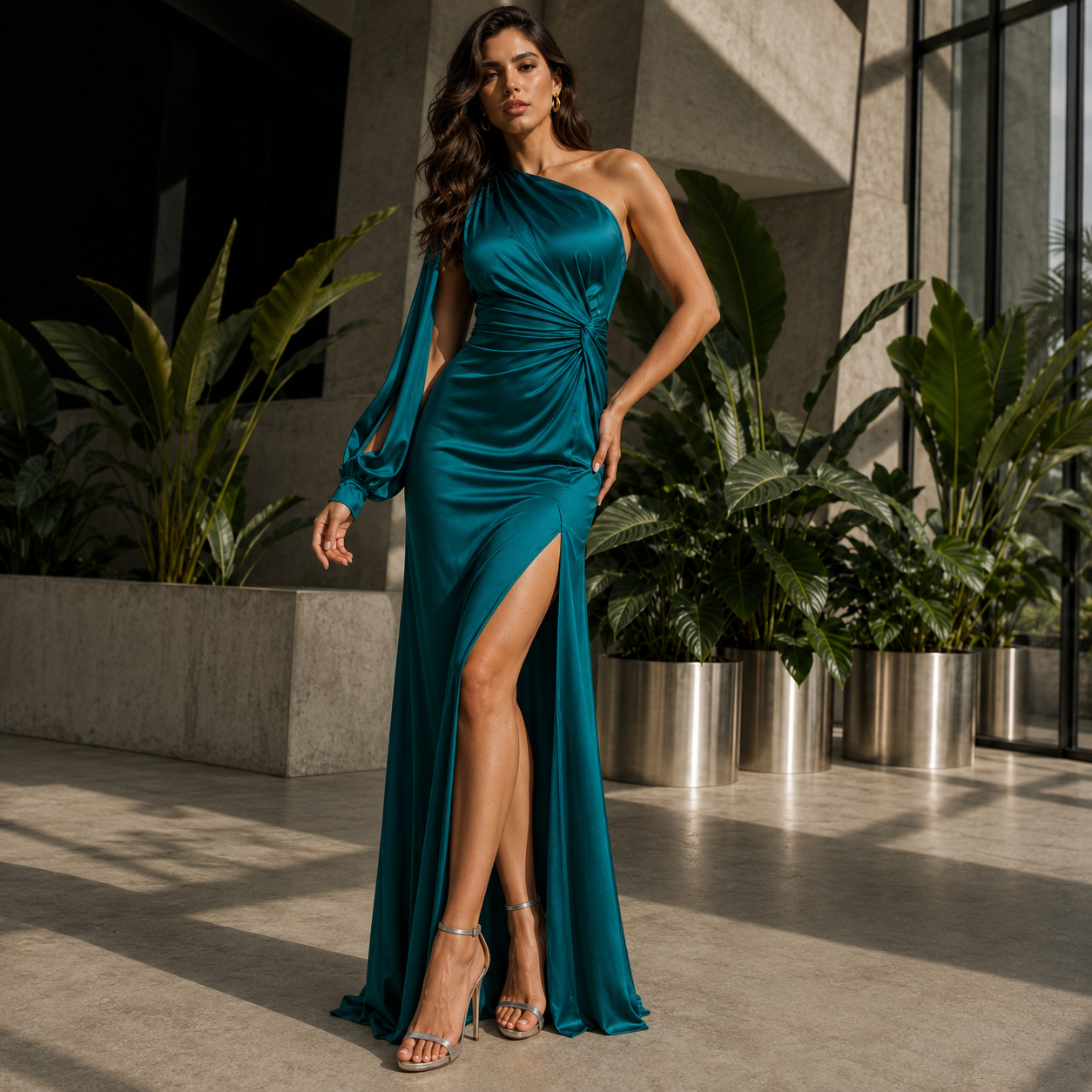 Elena | Vestido largo glamuroso de un solo hombro