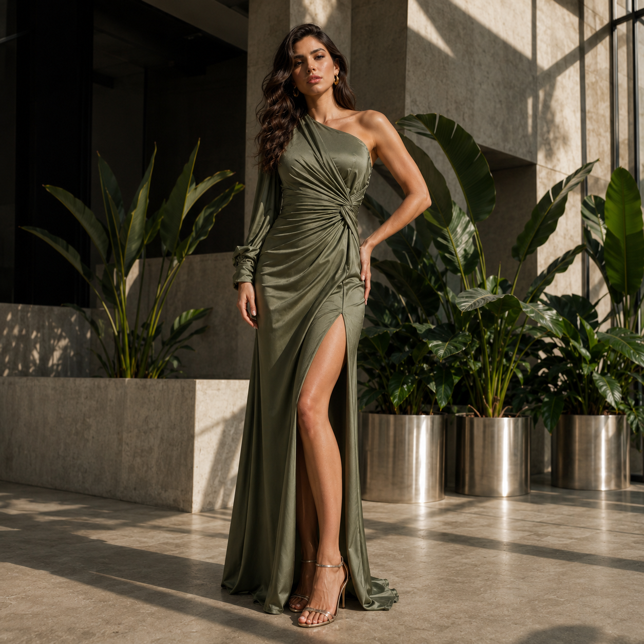 Elena | Vestido largo glamuroso de un solo hombro
